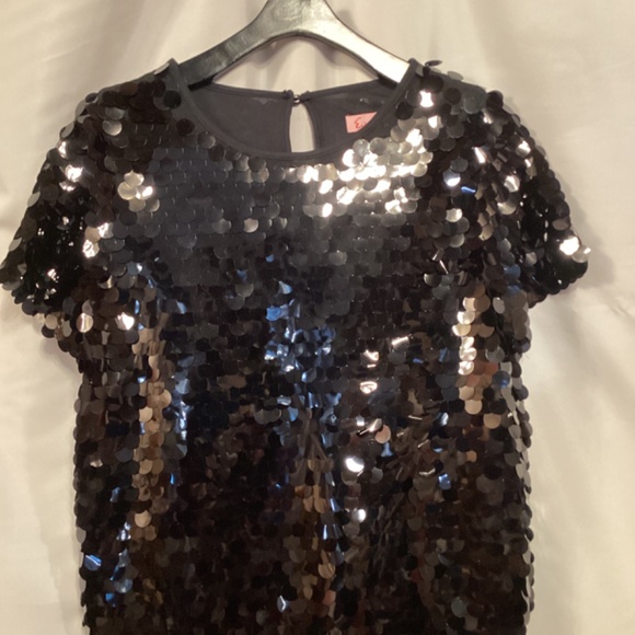 Anthropologie Eva Franco Black Sequin  Short Sleeve Top with Paillettes - Picture 6 of 9